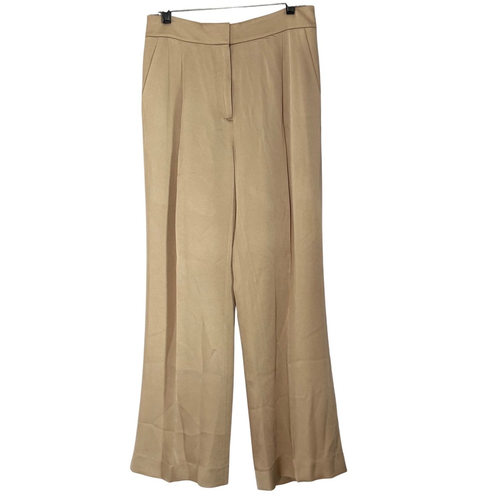 Veronica Beard Robinne Wide Leg Trousers Pants in Sand Satin Crepe Pleated - 8 - Picture 2 of 6
